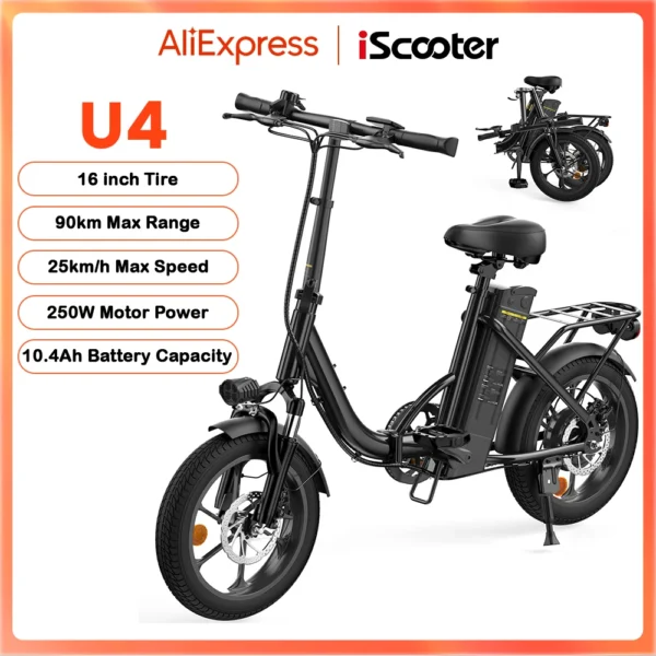 Vélo électrique pliable U4 16 pouces - Moteur 250W et autonomie 90km