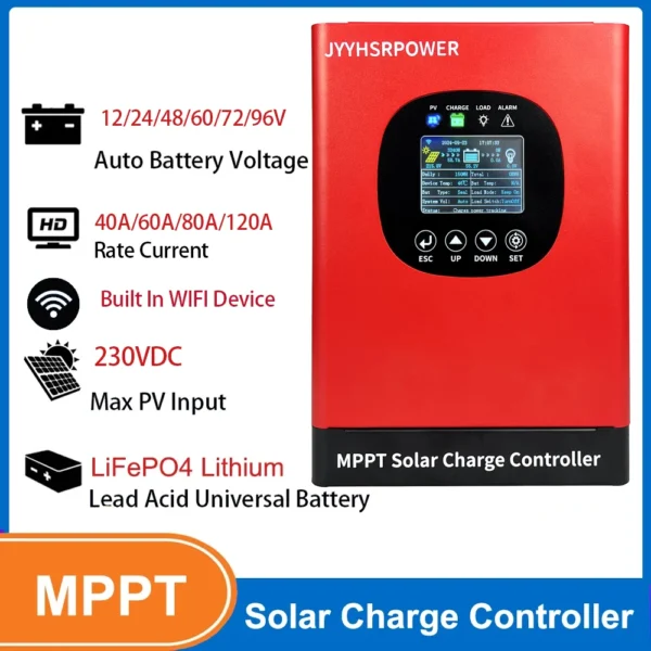 Contrôleur de Charge Solaire MPPT Intelligent 120A 80A 60A 230VDC avec Wi-Fi Intégré