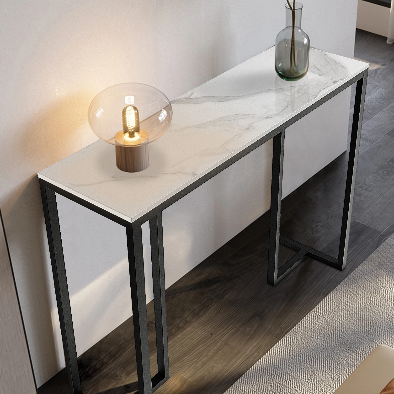 Table Console Moderne en Marbre avec Structure Métallique