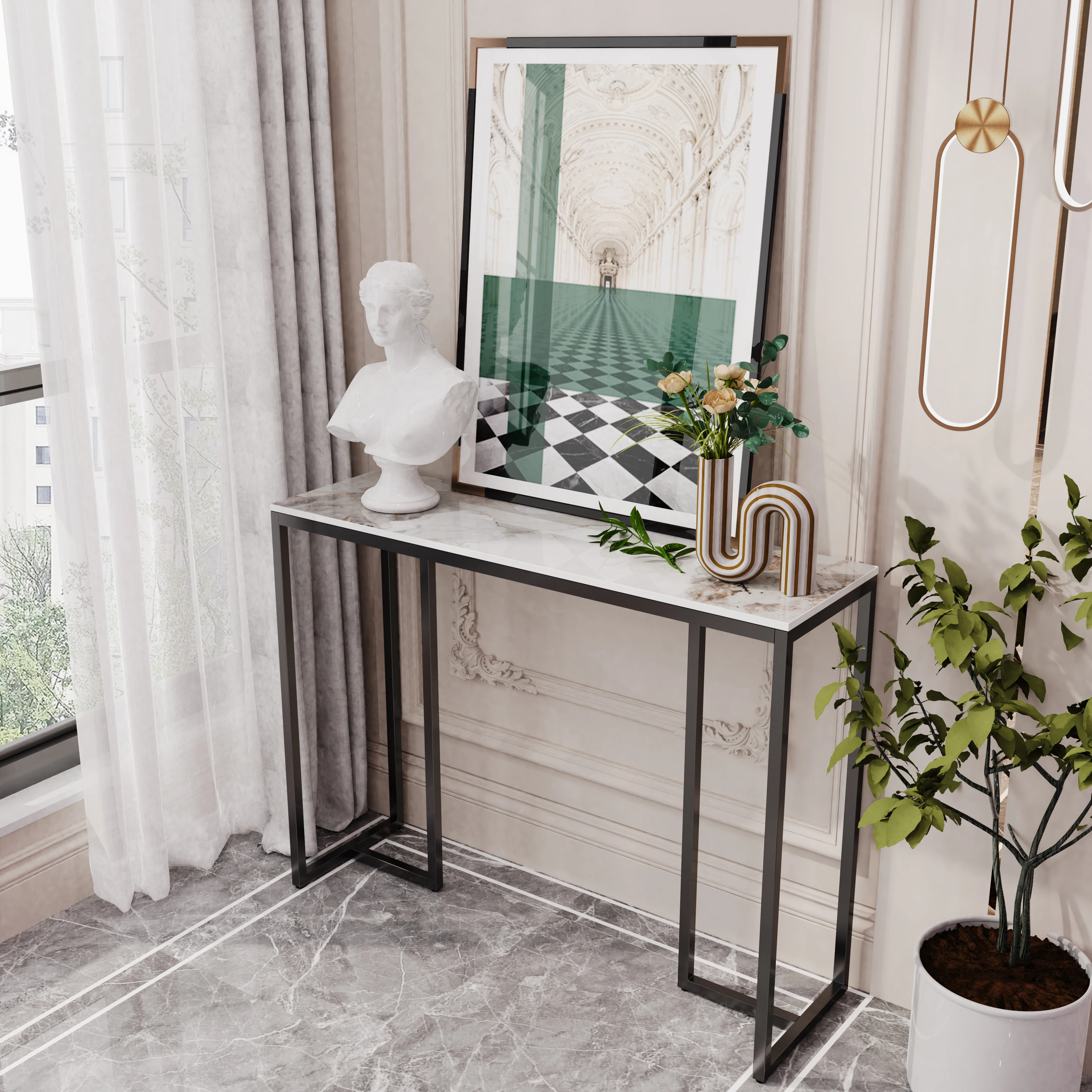Table Console Moderne en Marbre avec Structure Métallique image 3
