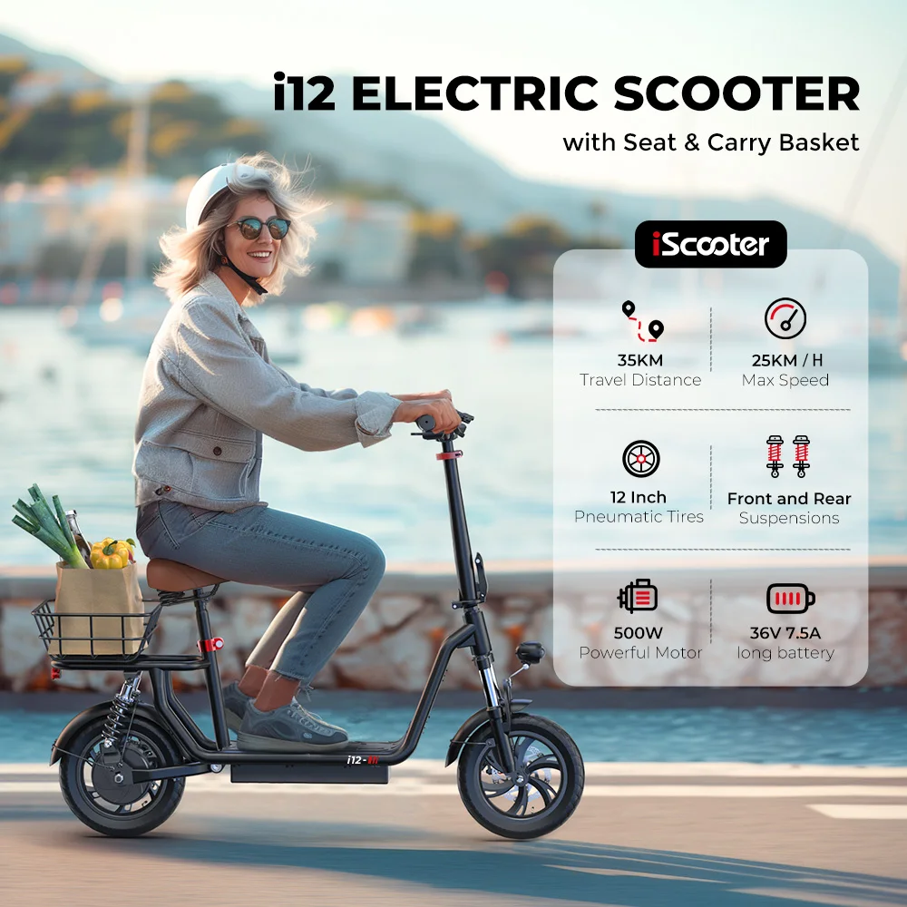 Trottinette Électrique i12 IScooter avec Siège, Panier et Roues de 12 Pouces - 500W image 7
