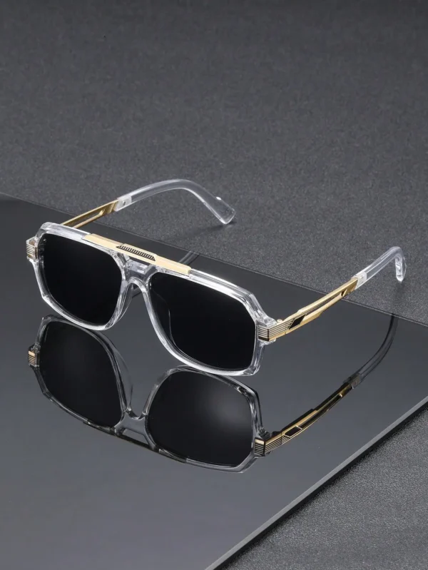 Lunettes de soleil pilote classiques pour hommes - Monture transparente grise vue 2