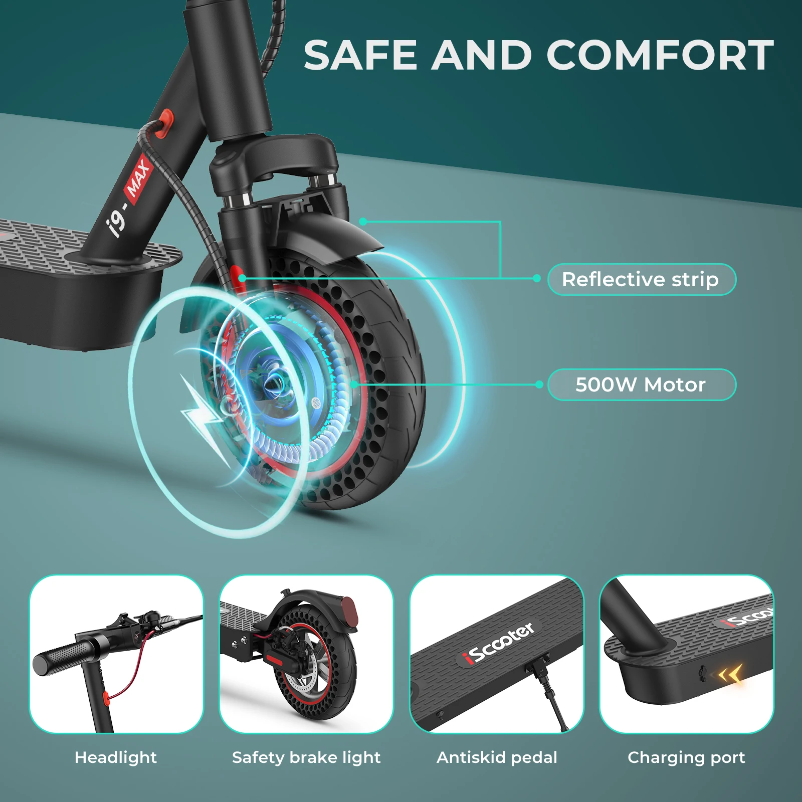 Trottinette Électrique Adulte Iscooter I9Max 500W Autonomie 40 km vue 2