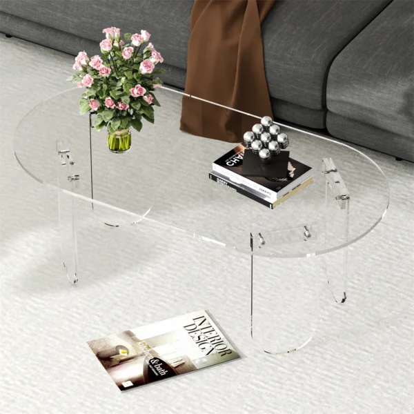Table Basse Ovale Transparente en Acrylique au Design Moderne vue 2