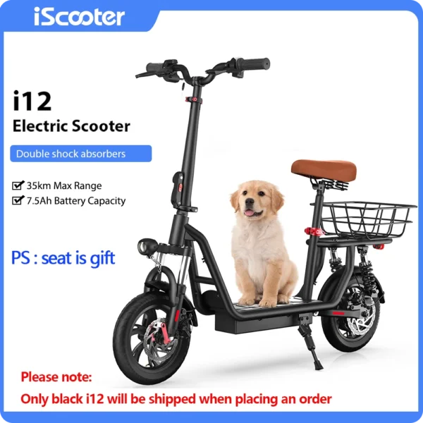 Trottinette Électrique i12 IScooter avec Siège, Panier et Roues de 12 Pouces - 500W