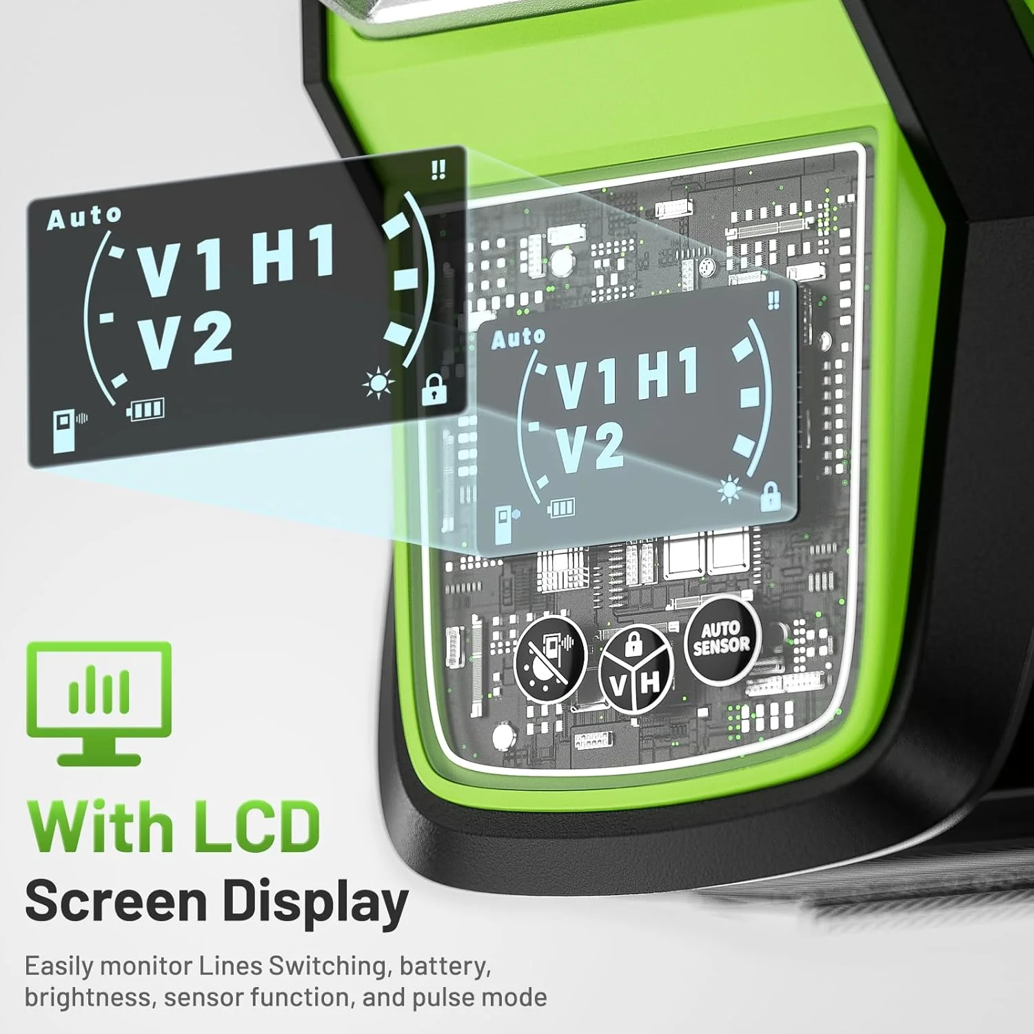 Niveau laser 3D 12 lignes Huepar HX03CG vert haute précision avec écran LCD vue 2