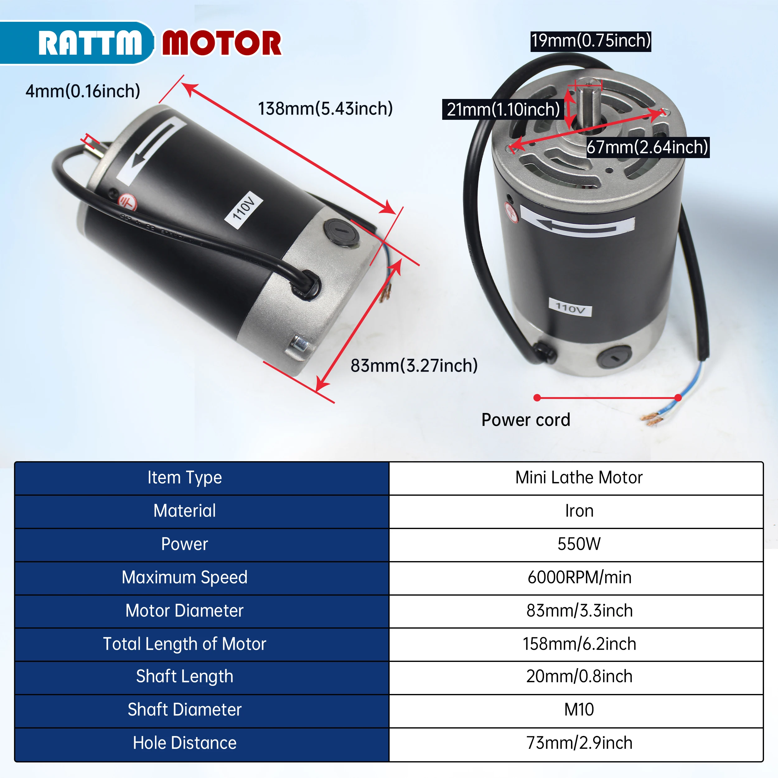 Moteur à courant continu brossé 550W / 750W pour Mini Tour CJ-0618, CD210 et WM210 image 6