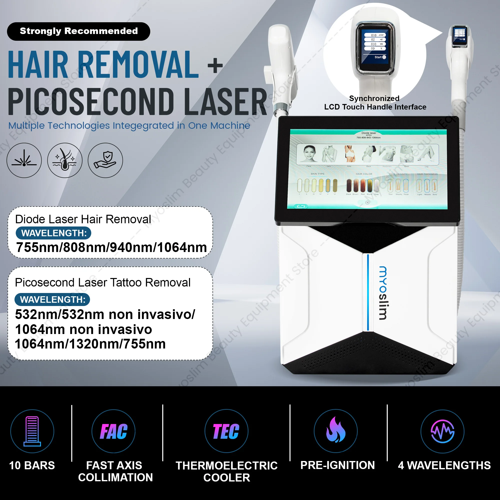 Appareil d'épilation laser professionnel Soprano 2-en-1 808nm Picoseconde et ND YAG vue 2