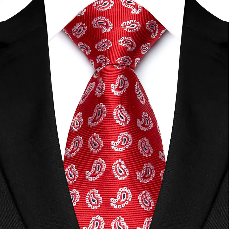 Cravate de mariage classique rouge - Rayures Jacquard et motif cachemire 8 cm image 6