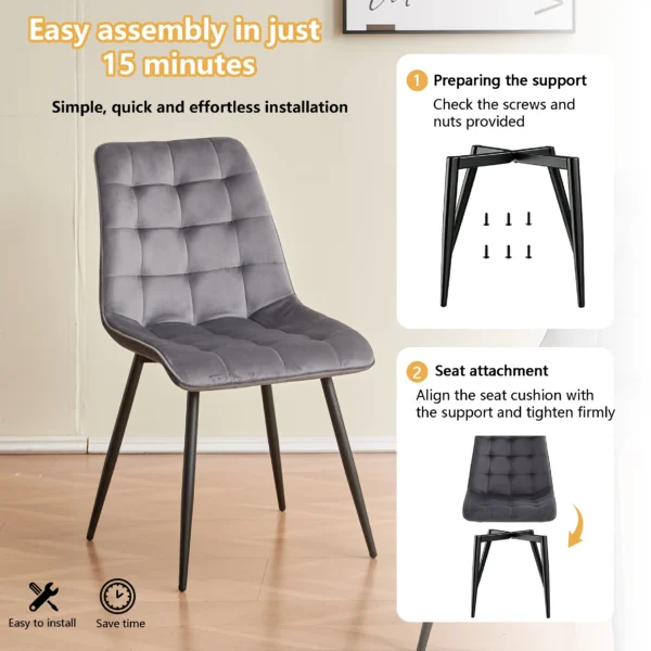 EGOONM - Ensemble de chaises de salle à manger en velours au design moderne vue 2