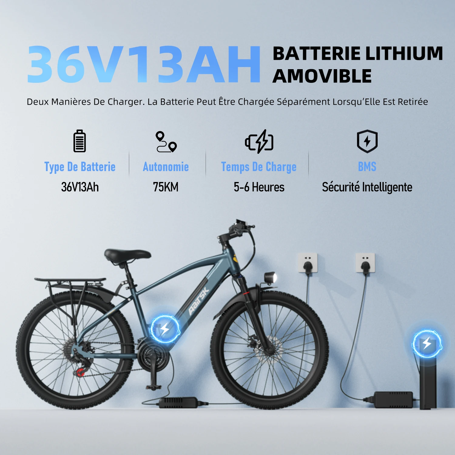 Vélo Électrique de Ville Aairsk S800 250W 36V 13Ah - 26 Pouces vue 2