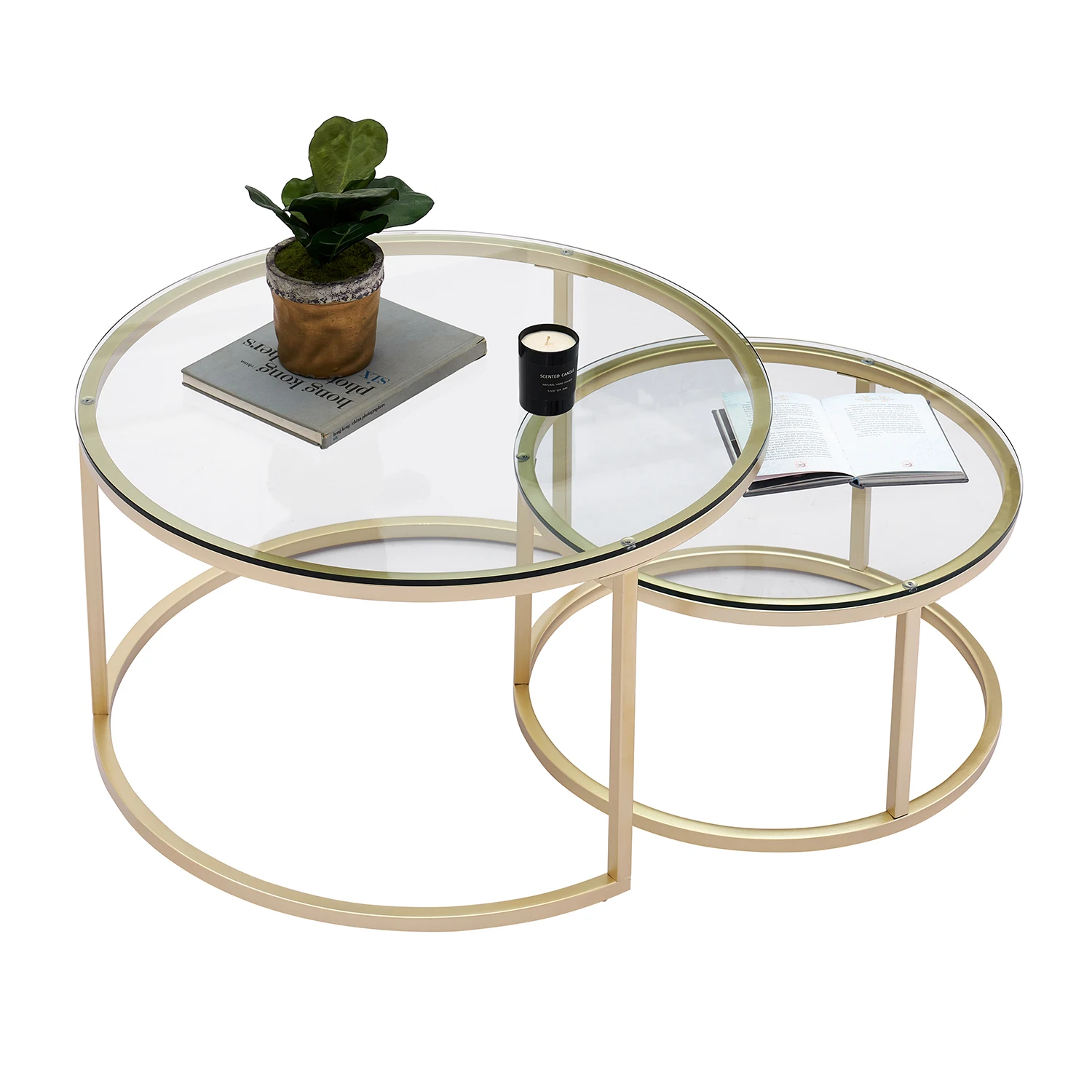 Ensemble de Deux Tables Basses Rondes Gigantiques EGOONM Effet Marbre Gris image 3