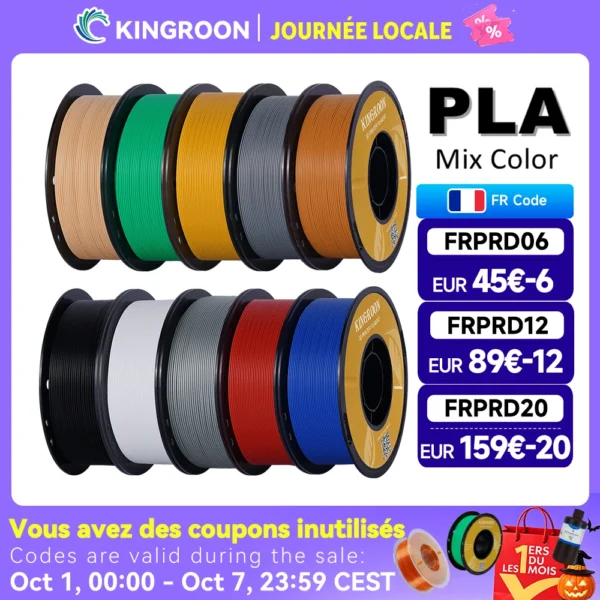 Filament PLA KINGROON 1,75 mm pour Impression 3D - Lots 5 kg et 10 kg