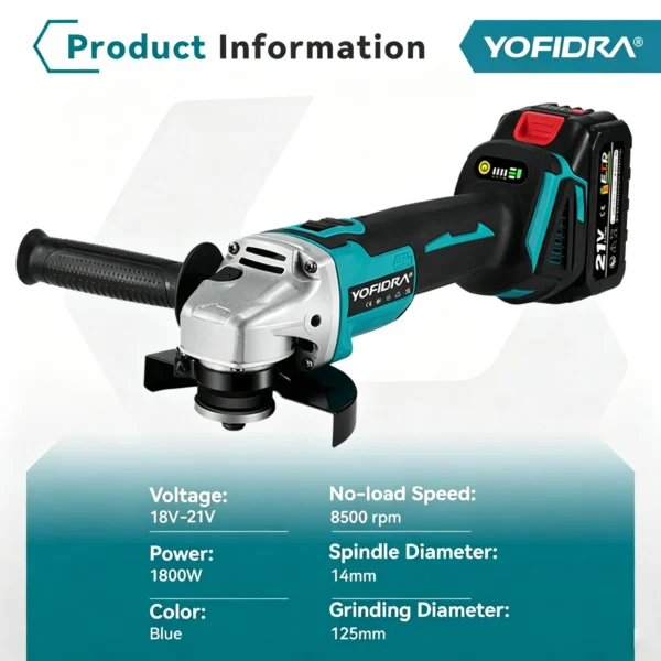 Meuleuse d'angle sans fil YOFIDRA 125 mm - 4 vitesses avec moteur sans balais vue 2