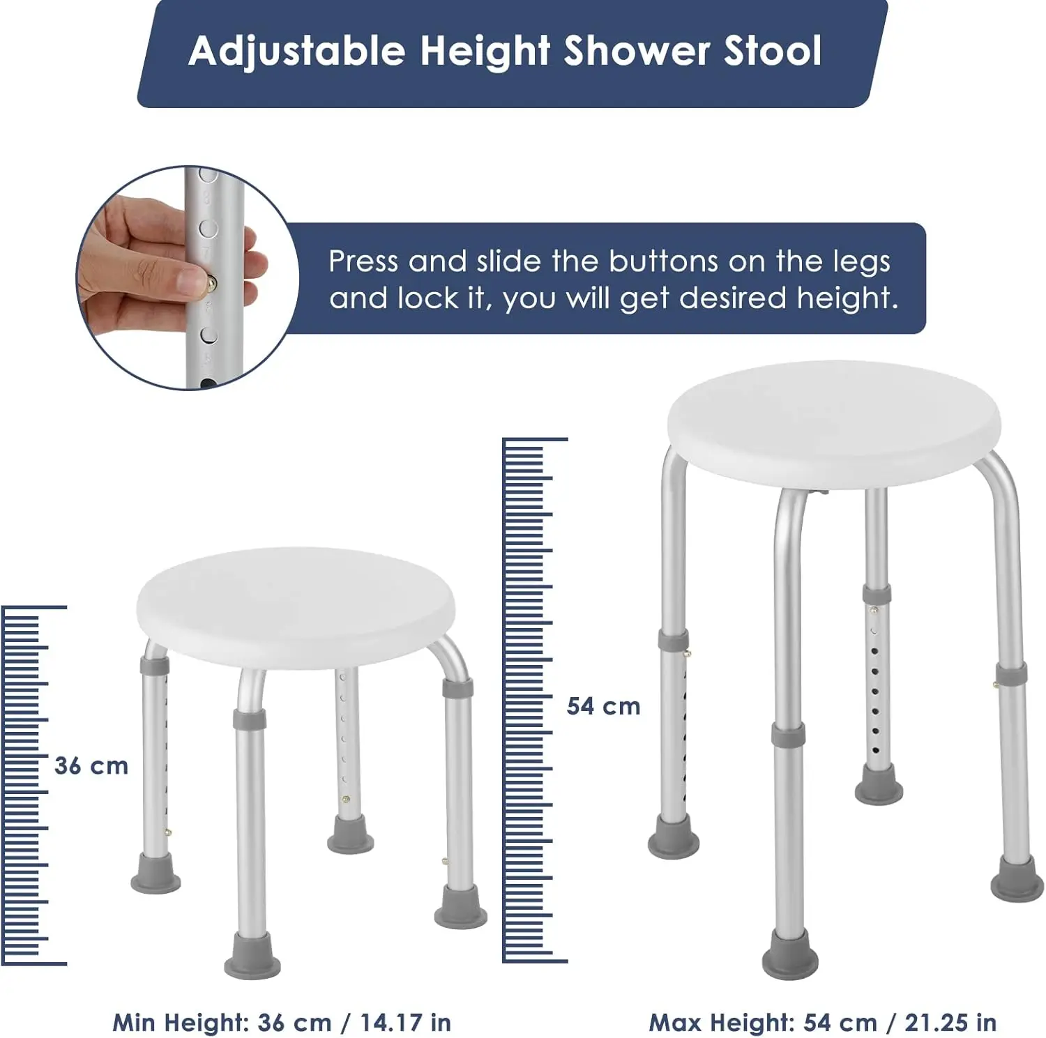 Tabouret de Douche Médical Rond et Réglable Sool Blanc image 4