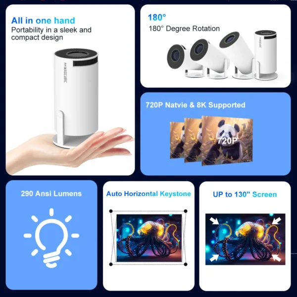 Projecteur Portable Intelligent Magcubic HY300 Pro 8K Android 14 WiFi6 vue 2