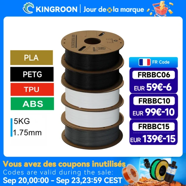 Lot de 5 Bobines de Filament pour Imprimante 3D 1,75 mm - 5 kg