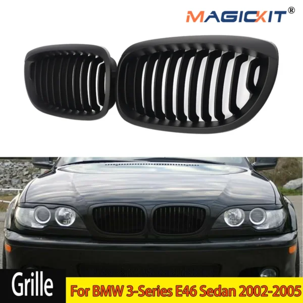 Grilles de Pare-Chocs Avant MagicKit pour BMW Série 3 E46 Coupé et Cabriolet Noir Mat
