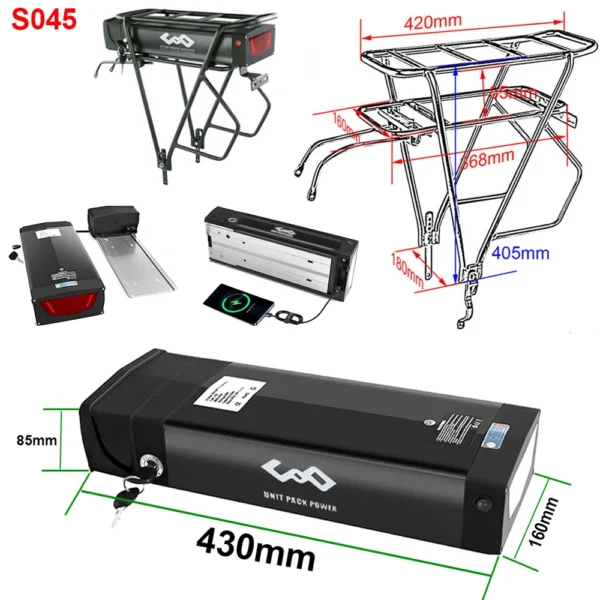 Batterie de vélo électrique pour support arrière 21700 18650 52V 48V 27Ah 72V 20Ah vue 2