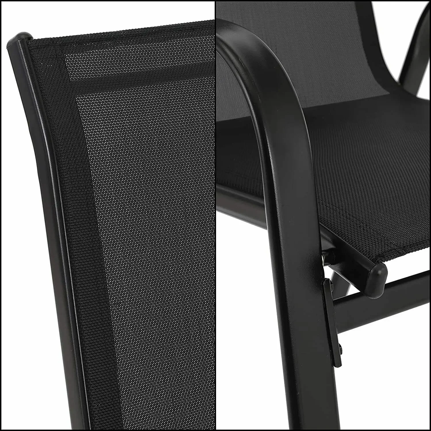 Lot de 4 Chaises de Jardin Pliantes en Acier et Tissu Teslin - Noir image 5