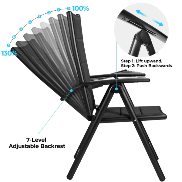 Ensemble de 2 chaises de jardin pliantes en aluminium avec dossier inclinable 7 positions vue 2