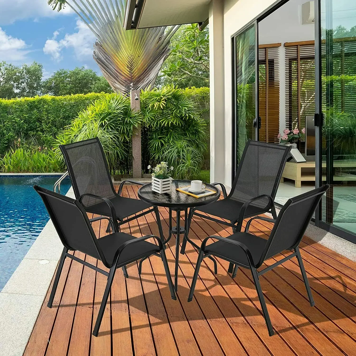 Lot de 4 Chaises de Jardin Pliantes en Acier et Tissu Teslin - Noir image 8