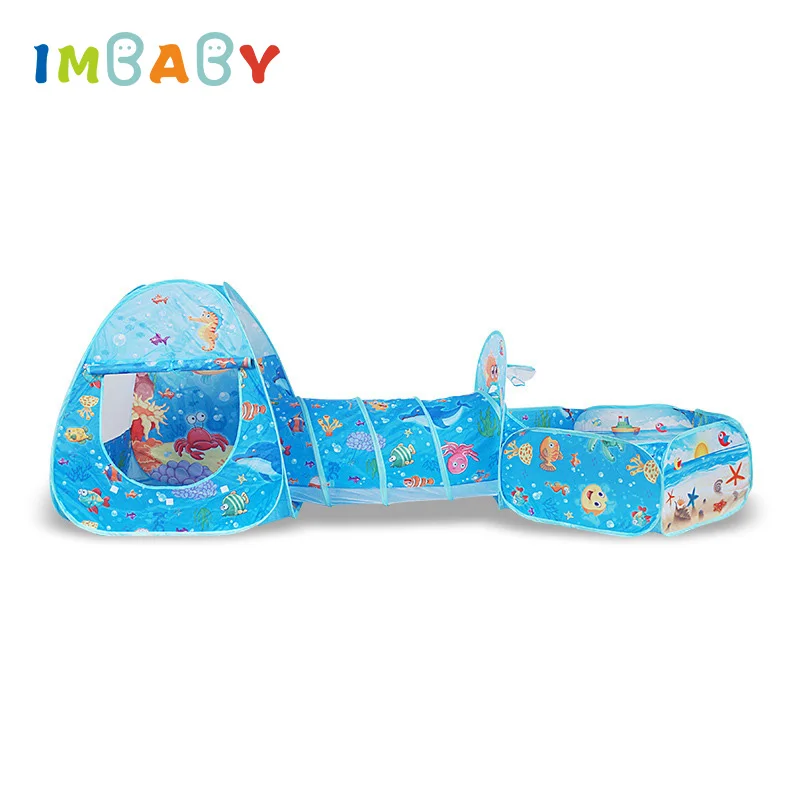 Aire de Jeux 3 en 1 IMBABY avec Tente, Tunnel et Piscine à Balles Pliable