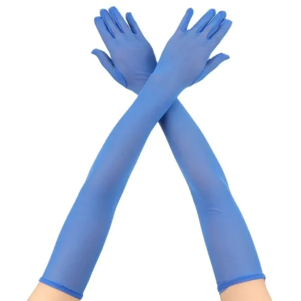 Gants longs transparents en maille scintillante avec crânes et strass - 55 cm