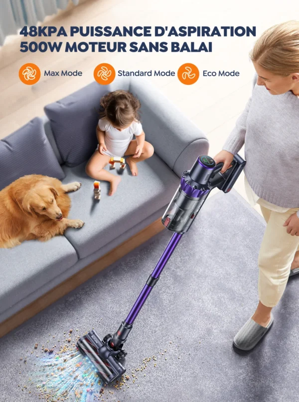 Aspirateur Balai Sans Fil Puissant 48Kpa avec Moteur 500W et Bac 1,5L vue 2
