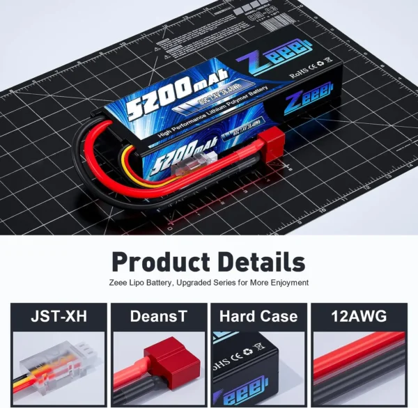 Batterie Lipo Zeee 2S 5200mAh 80C - Performance et Endurance pour Véhicules RC vue 2