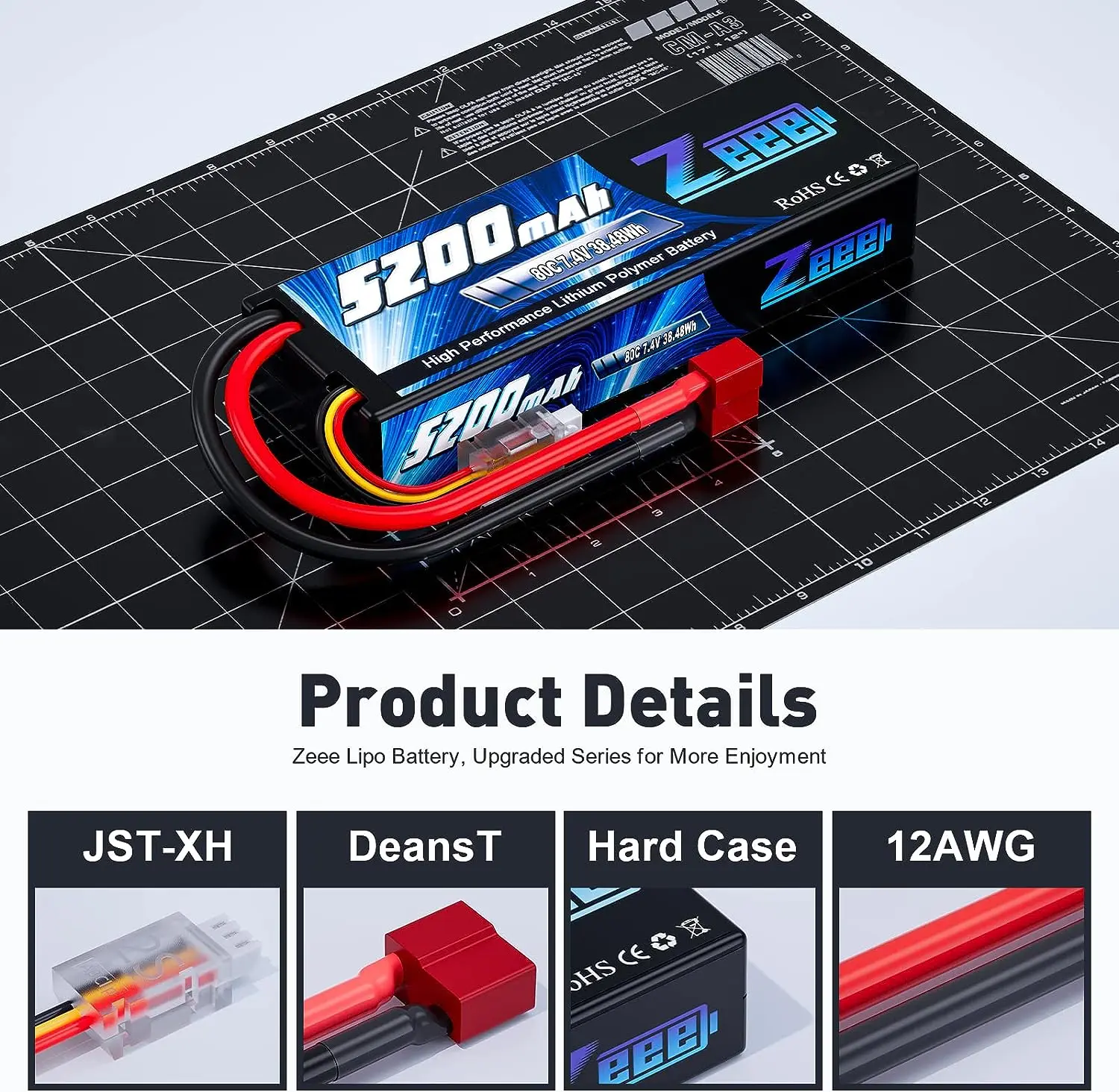 Batterie Lipo Zeee 2S 5200mAh 80C - Performance et Endurance pour Véhicules RC vue 2