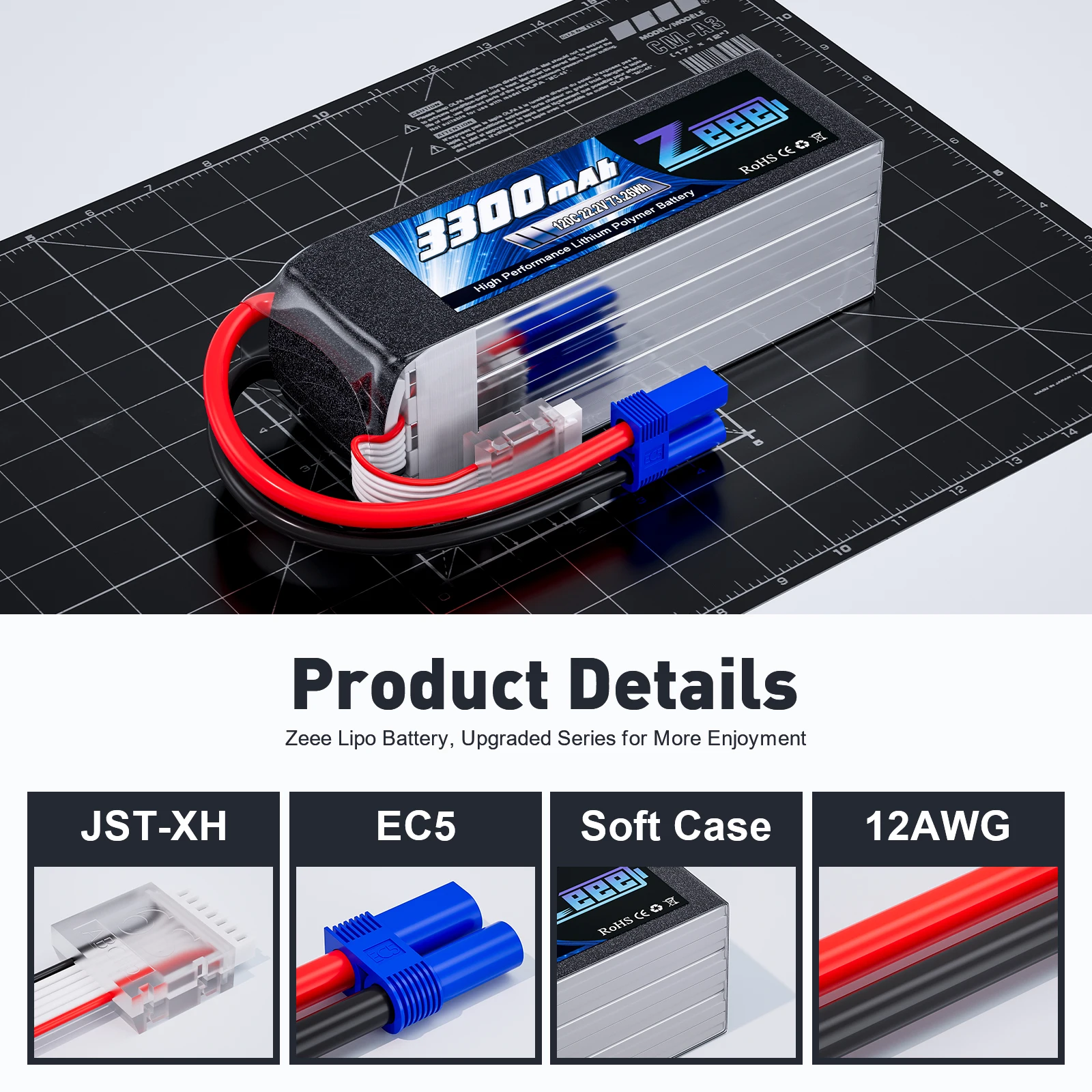 Lot de 2 Batteries Zeee 6S Lipo 3300mAh 22.2V 120C avec Prise EC5 image 3