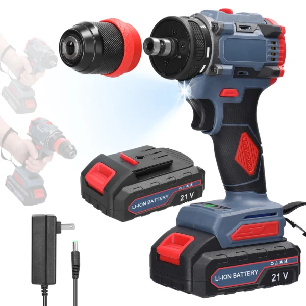 Perceuse-visseuse sans fil 21V 2 en 1 avec moteur sans balais et couple de 55Nm