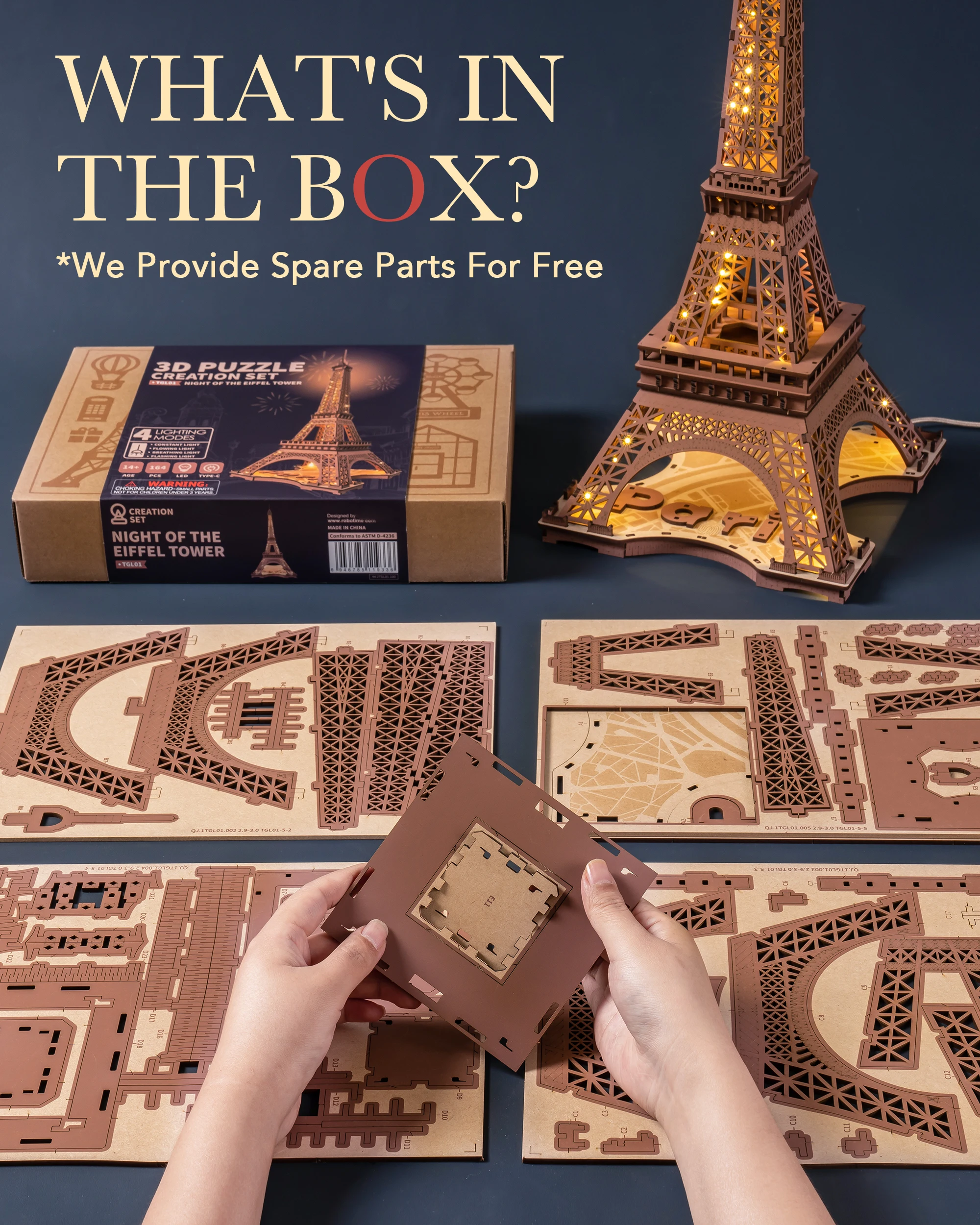 Robotime Puzzle 3D en Bois - Nuit de la Tour Eiffel 1:638 avec Éclairage image 8