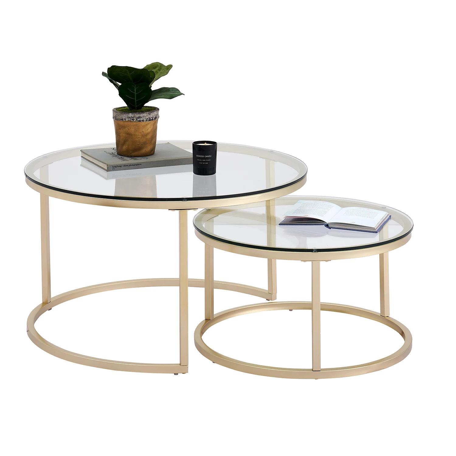 Ensemble de Deux Tables Basses Rondes Gigantiques EGOONM Effet Marbre Gris image 4