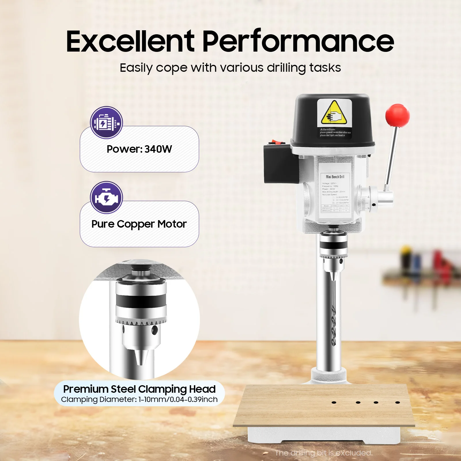 Mini Perceuse d'Établi Filaire 340W - 3 Vitesses jusqu'à 16000 tr/min image 3