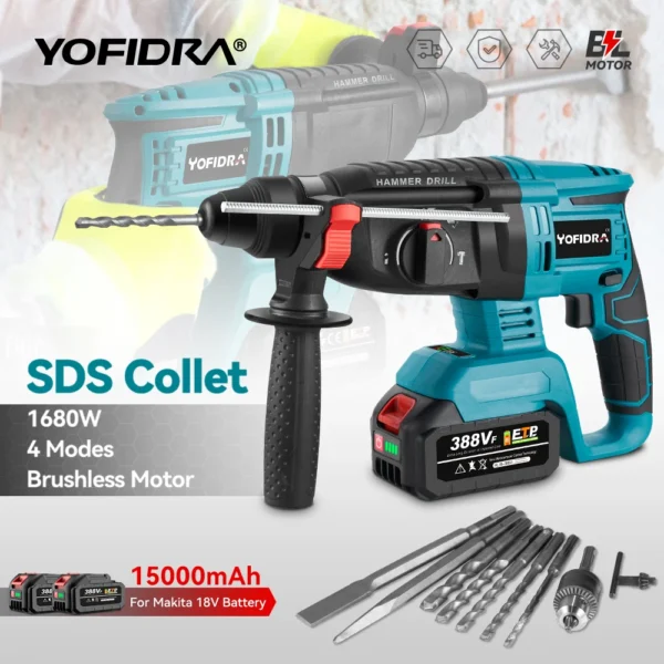 Perceuse à percussion sans fil YOFIDRA 26MM - Moteur sans balais pour batterie 18V 21V