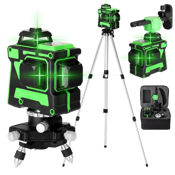 Niveau Laser Auto-Nivelant 3D 12 Lignes avec Trépied et Barre Réglable 1.2M