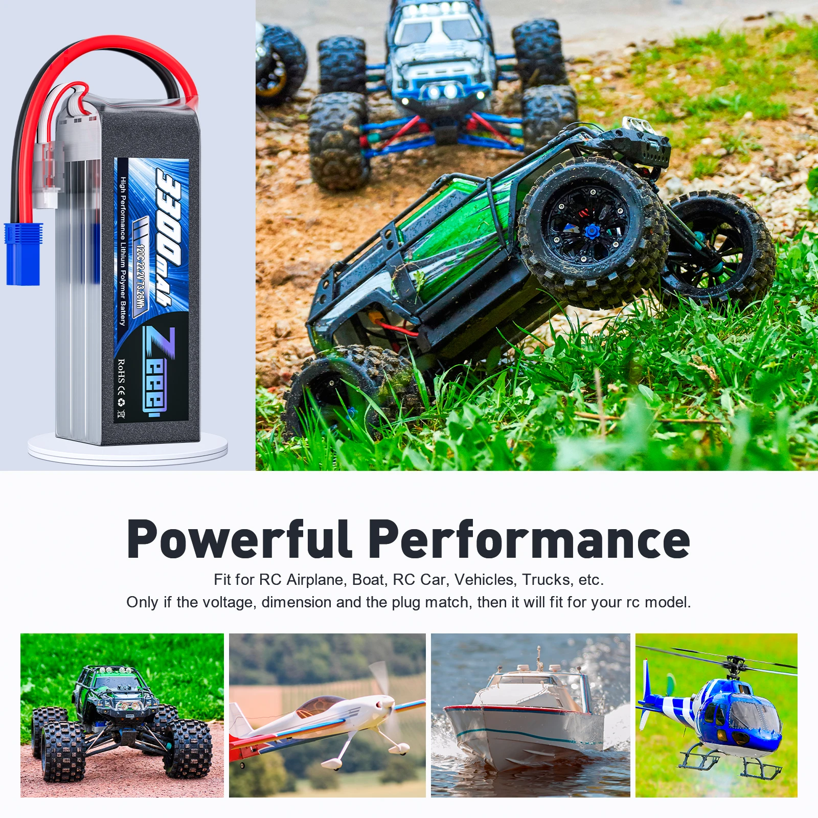 Lot de 2 Batteries Zeee 6S Lipo 3300mAh 22.2V 120C avec Prise EC5 image 4