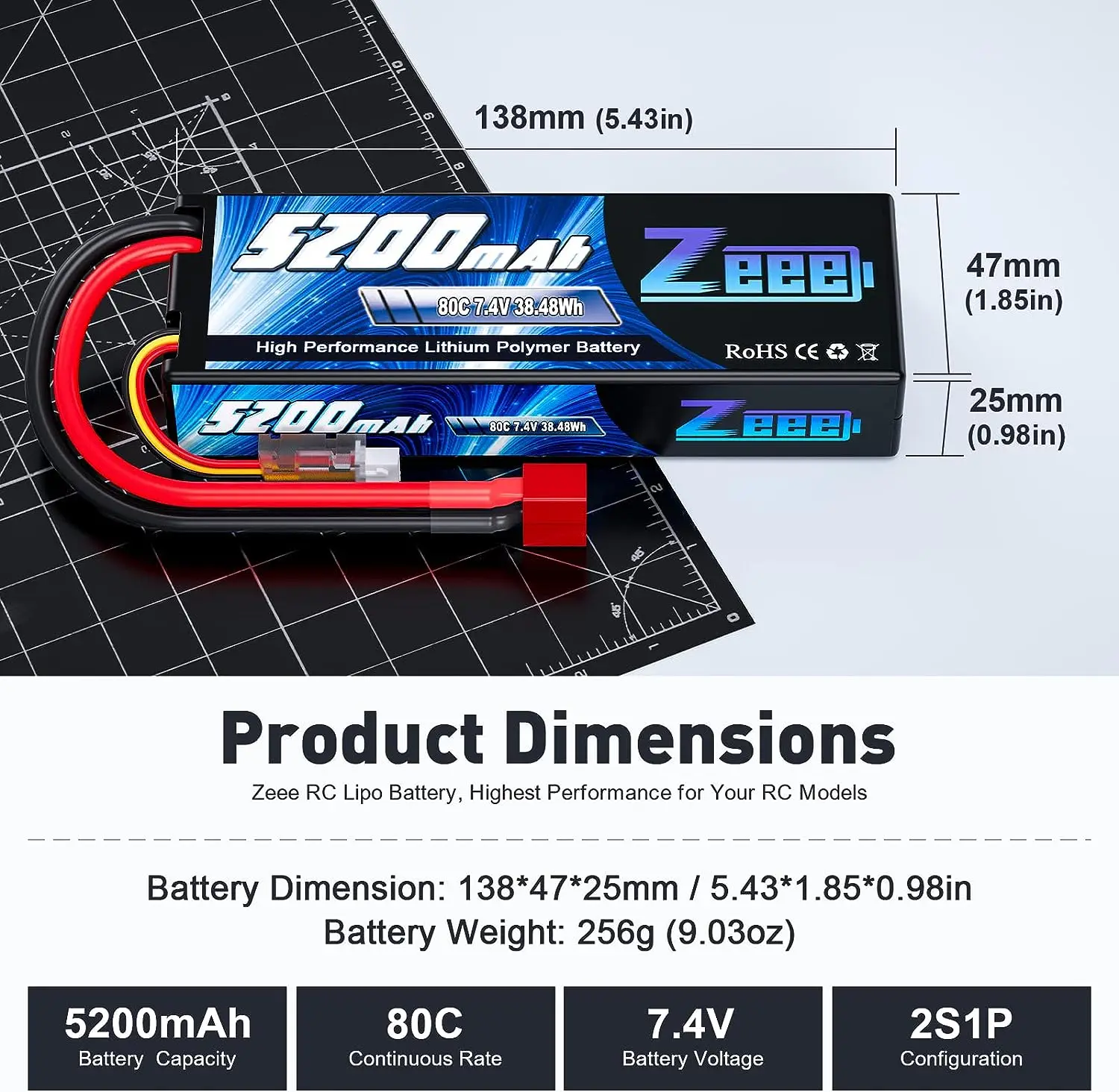 Batterie Lipo Zeee 2S 5200mAh 80C - Performance et Endurance pour Véhicules RC image 3