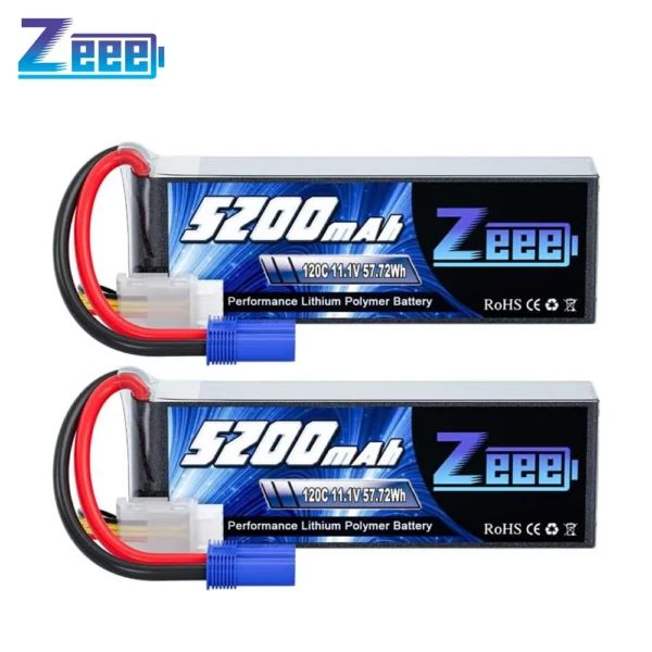 Lot de 2 Batteries Lipo Zeee 3S 11.1V 5200mAh 120C avec Prise EC5