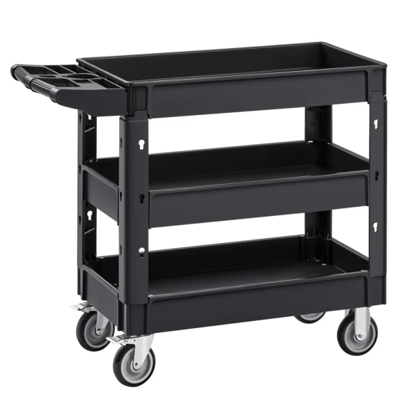 Chariot de Service Utilitaire à Niveaux avec Roulettes et Poignée Ergonomique