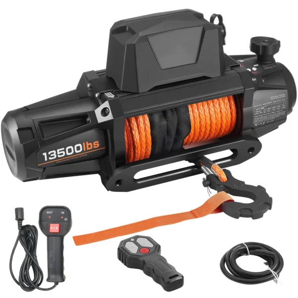 Treuil Électrique 13500 LBS 12V avec Corde Synthétique pour Véhicules Tout-Terrain et Remorques