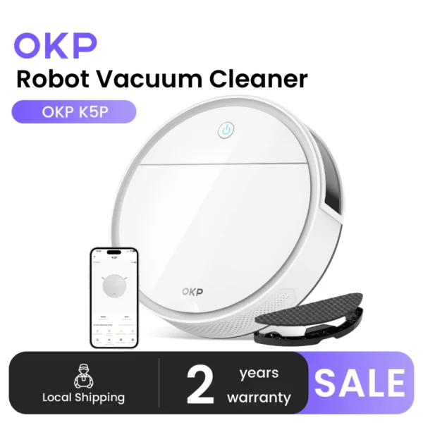 Aspirateur Robot OKP K5P Intelligent - Aspiration 5000Pa et Autonomie 180 Min