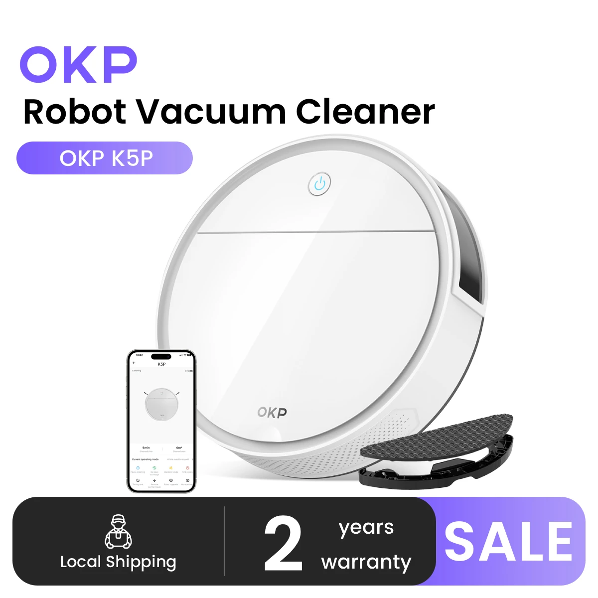 Aspirateur Robot OKP K5P Intelligent - Aspiration 5000Pa et Autonomie 180 Min
