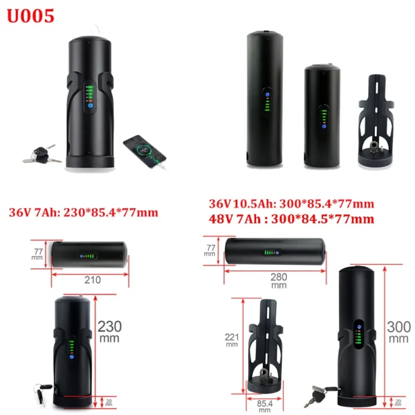 Batterie Lithium pour Vélo Électrique Mini Bouteille 36V 48V vue 2