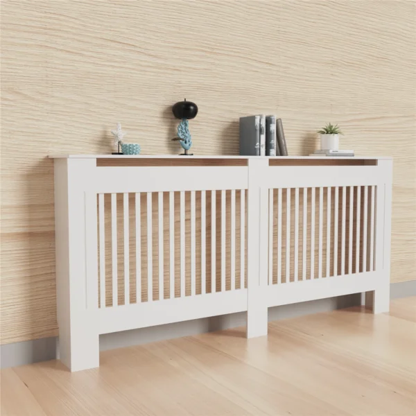 Cache Radiateur en MDF Blanc avec Étagère Supérieure - Design à Lattes vue 2