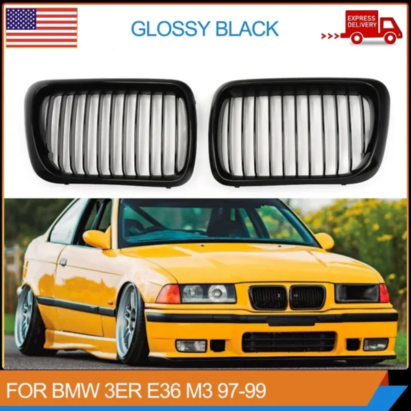 Calandre de Capot Avant Noir Brillant Style Diamant pour BMW Série 3 E36 (1996-2001)
