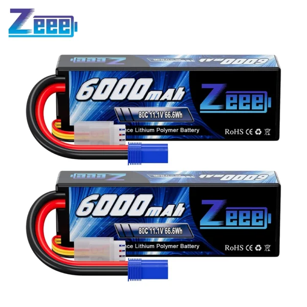 Batterie Lipo 3S 11.1V 6000mAh 80C avec Boîtier Rigide et Prise EC5 Zeee