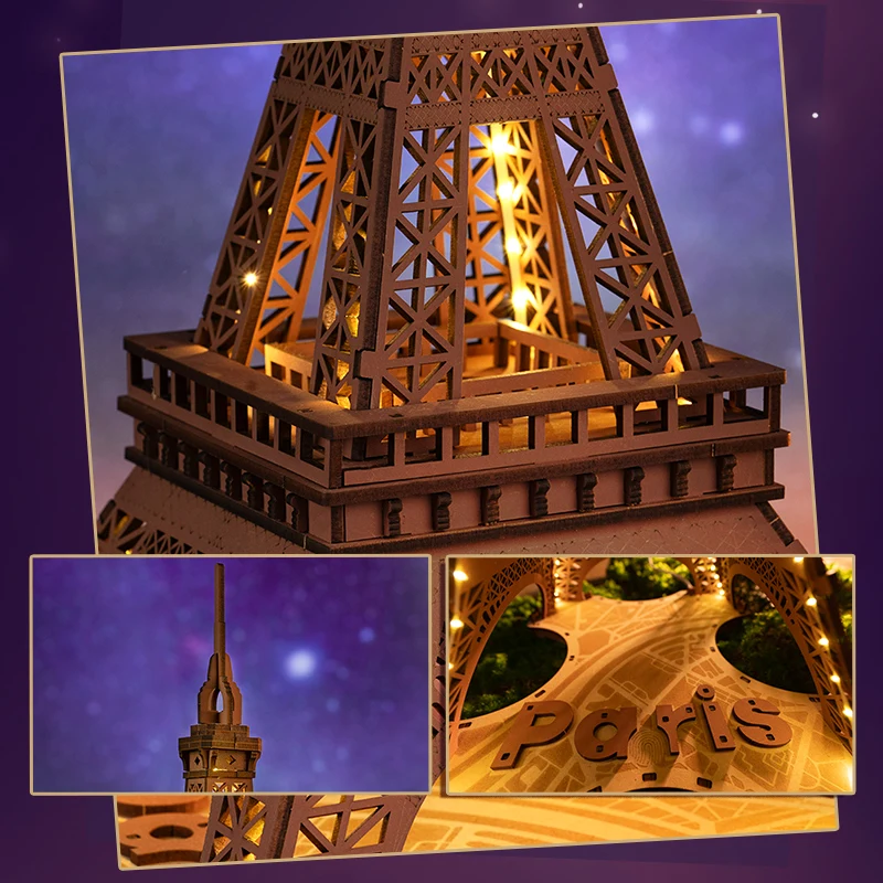 Robotime Puzzle 3D en Bois - Nuit de la Tour Eiffel 1:638 avec Éclairage image 5